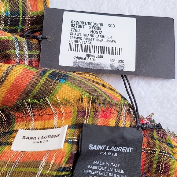 Authentic Saint Laurent Paris Patterned Jacquard Wool Silk Scarf Shawl - Picture 9 of 16